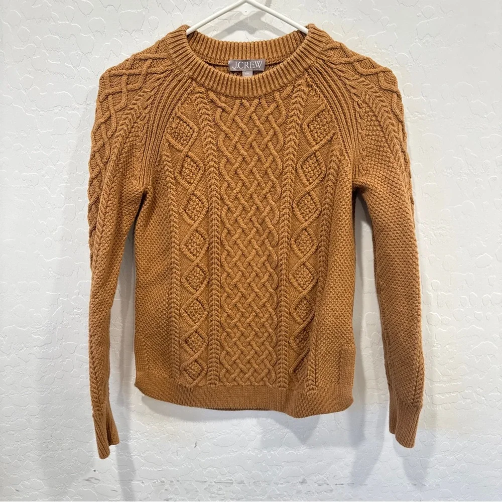 J. Crew Cable Knit Sweater Womens XXS Knot Tan Cotton Preppy Old Money